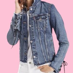 Retro Levi’s Distressed Denim Jacket with Black Lace-Up Sleeves